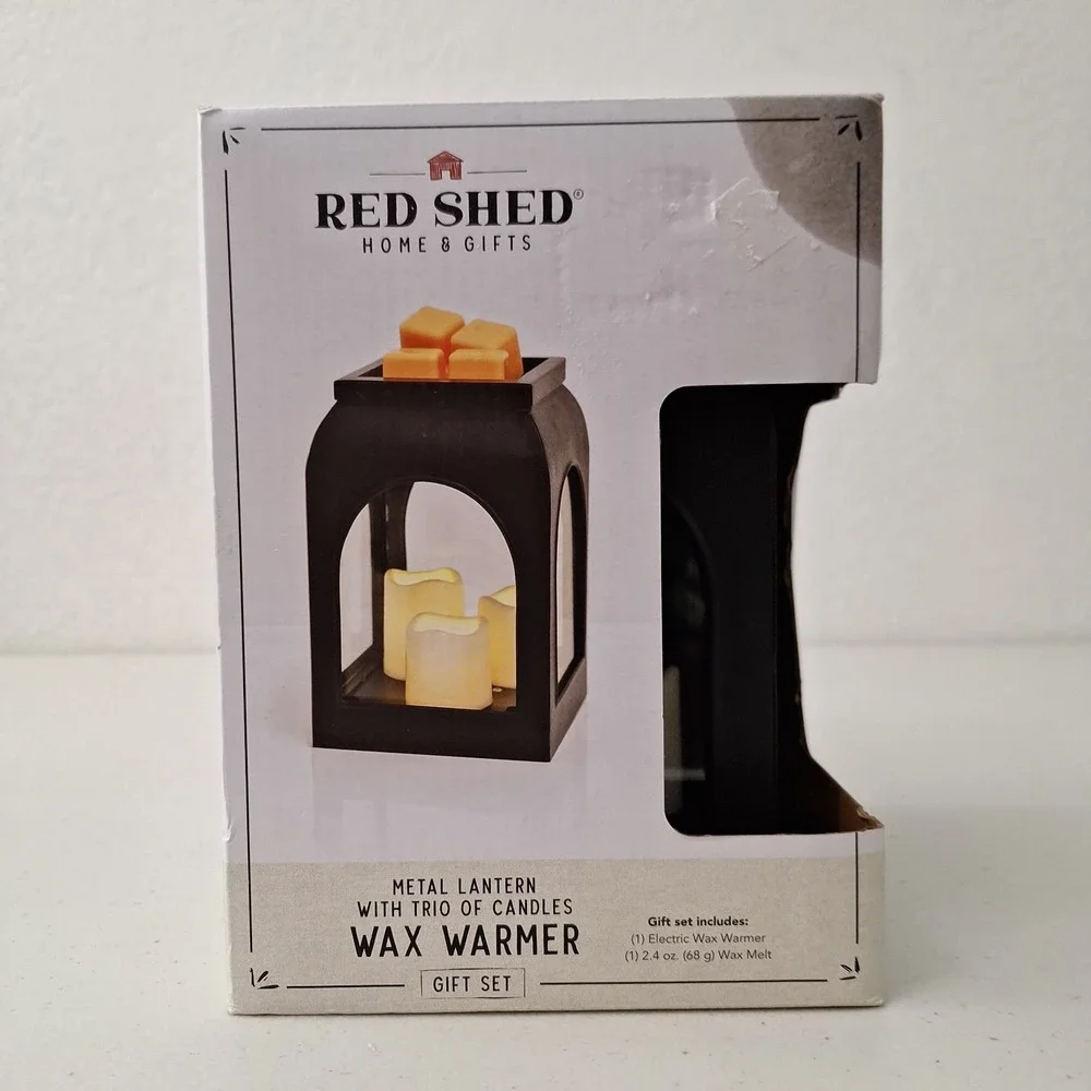 NIB Red Shed Brand Metal Lantern w/Candles Wax Warmer Honeycrisp Cider Gift Set